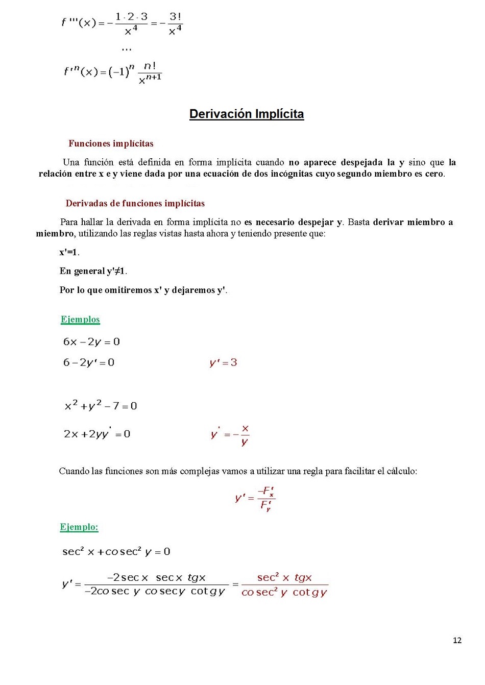 Reglas de derivación. Página 12