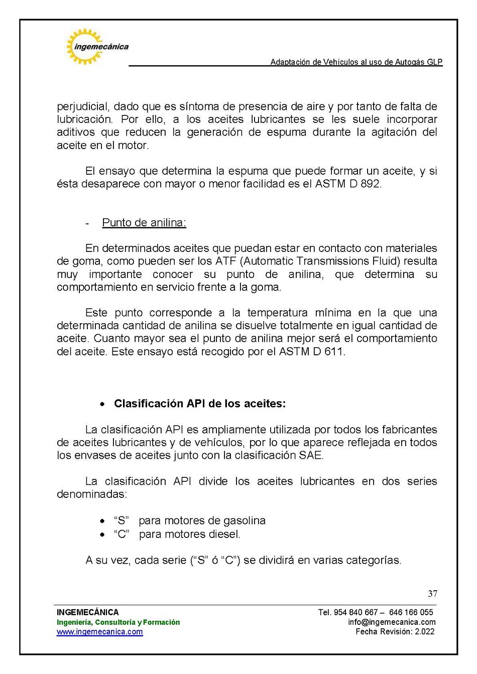 Adaptaci�n de veh�culos al uso de autog�s GLP. P�gina 33