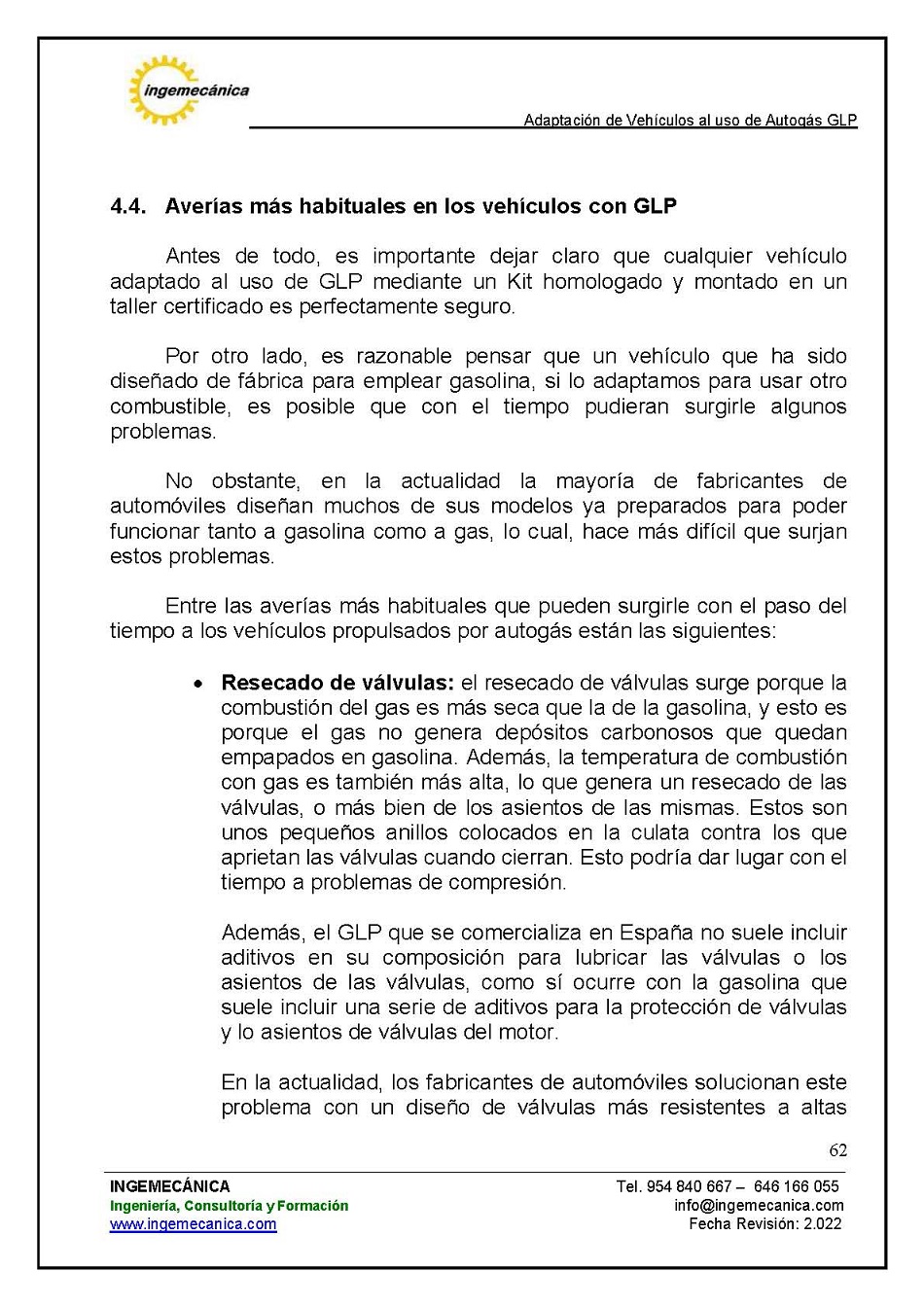 Adaptaci�n de veh�culos al uso de autog�s GLP. P�gina 58
