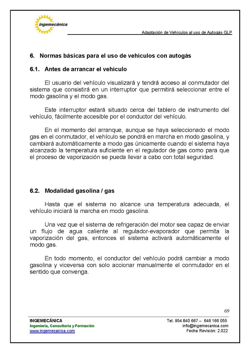 Adaptaci�n de veh�culos al uso de autog�s GLP. P�gina 65