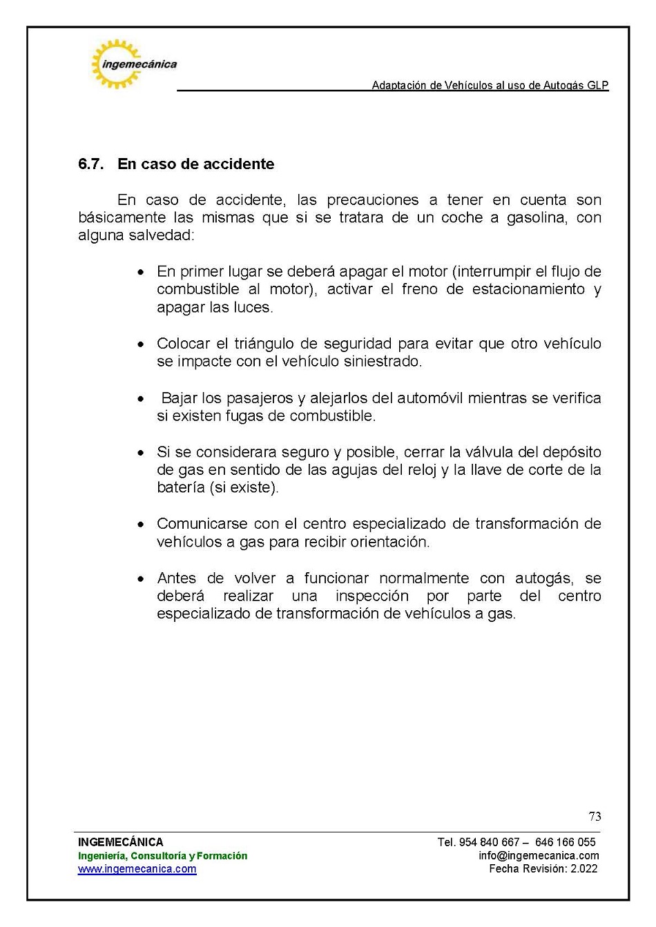 Adaptaci�n de veh�culos al uso de autog�s GLP. P�gina 69