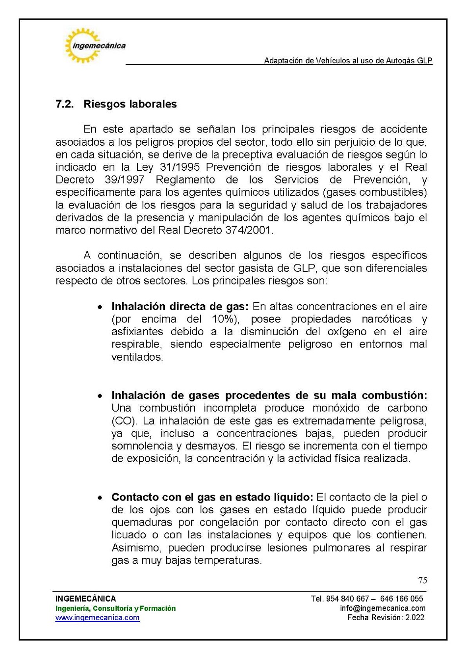 Adaptaci�n de veh�culos al uso de autog�s GLP. P�gina 71
