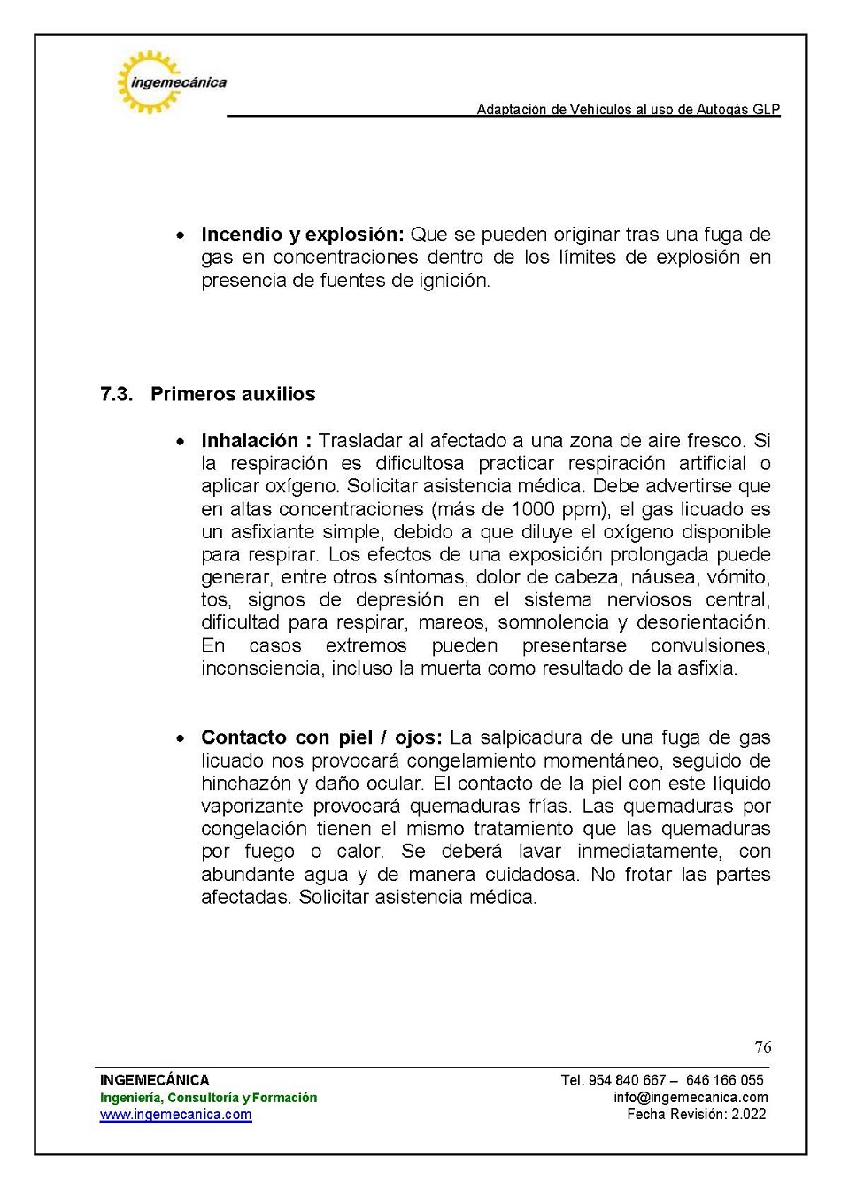 Adaptaci�n de veh�culos al uso de autog�s GLP. P�gina 72