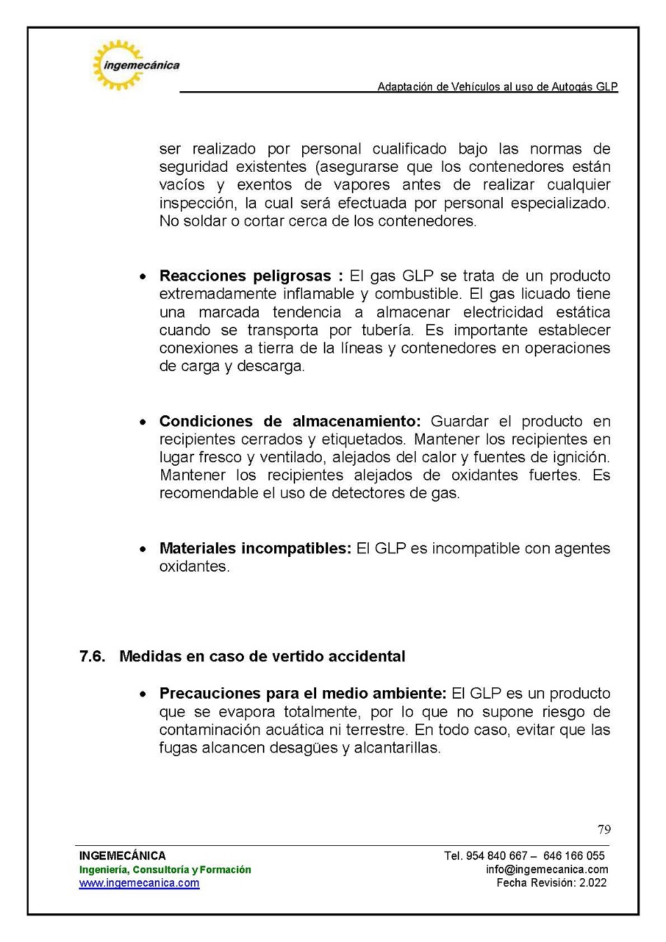 Adaptaci�n de veh�culos al uso de autog�s GLP. P�gina 75