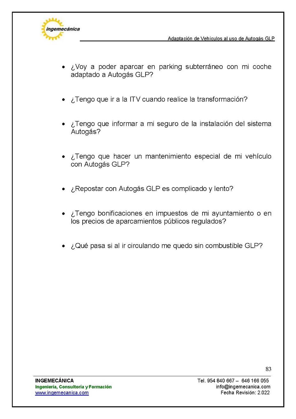 Adaptaci�n de veh�culos al uso de autog�s GLP. P�gina 79