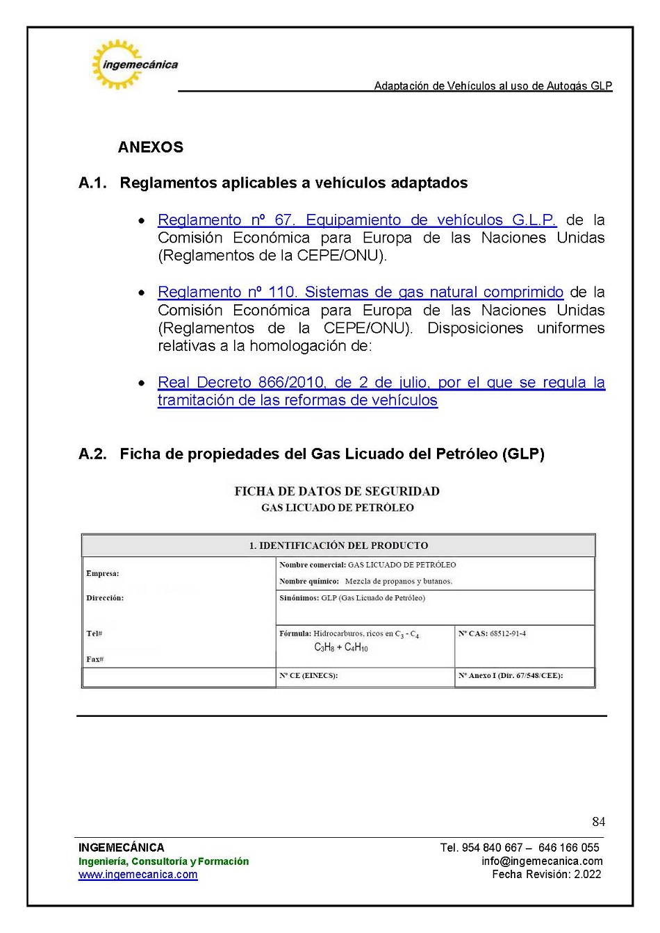 Adaptaci�n de veh�culos al uso de autog�s GLP. P�gina 80