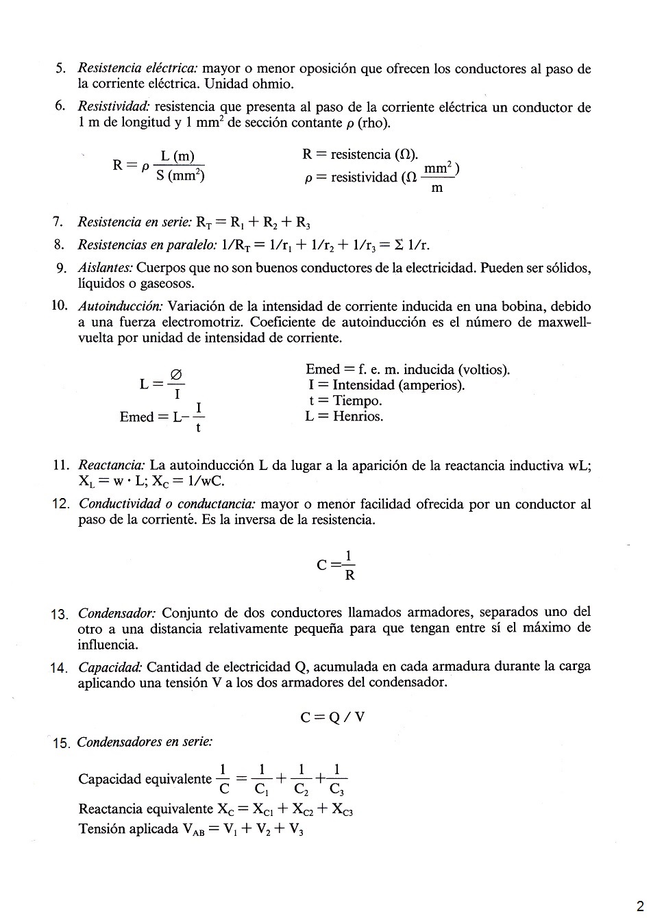Conceptos generales de electricidad y fórmulas eléctricas. Página 02