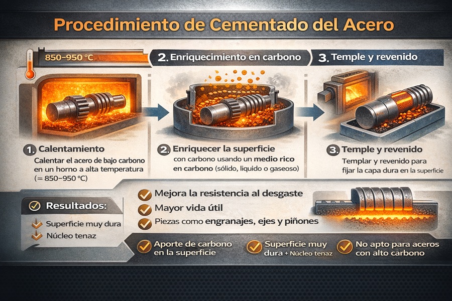 Procedimiento de cementado del acero