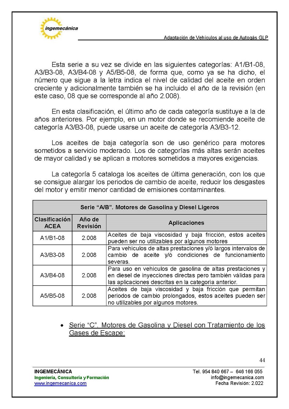 Adaptaci�n de veh�culos al uso de autog�s GLP. P�gina 40