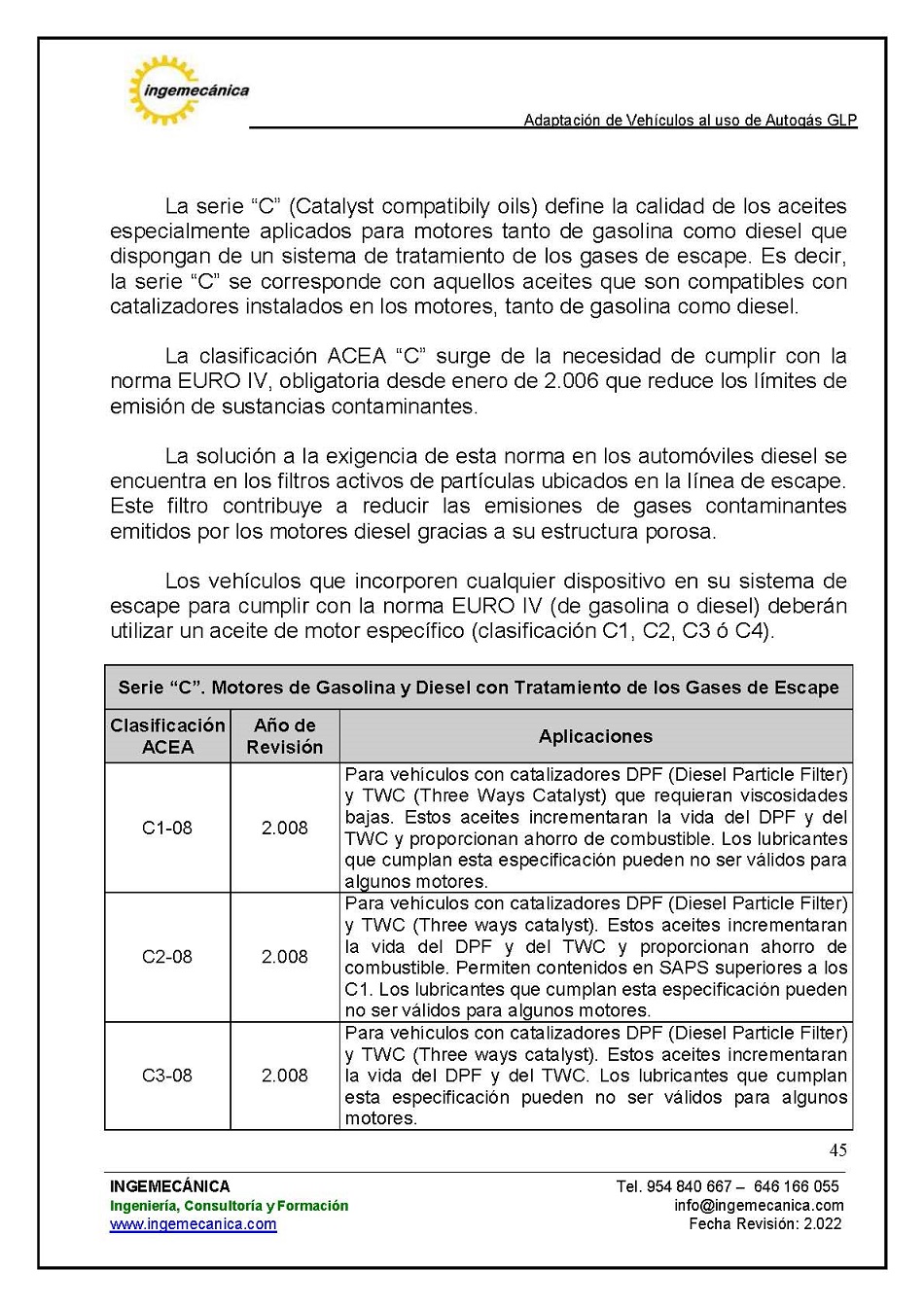 Adaptaci�n de veh�culos al uso de autog�s GLP. P�gina 41