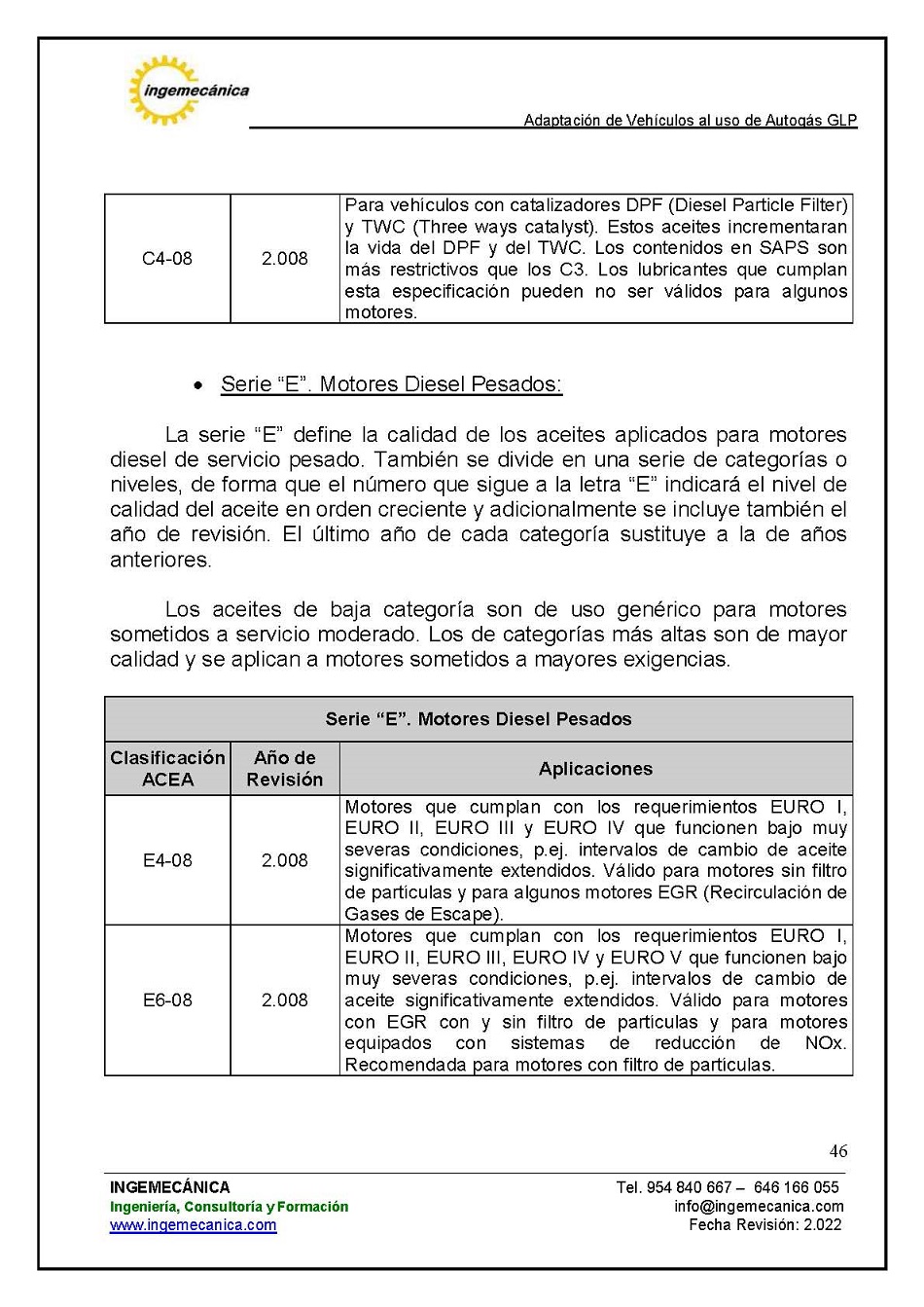 Adaptaci�n de veh�culos al uso de autog�s GLP. P�gina 42