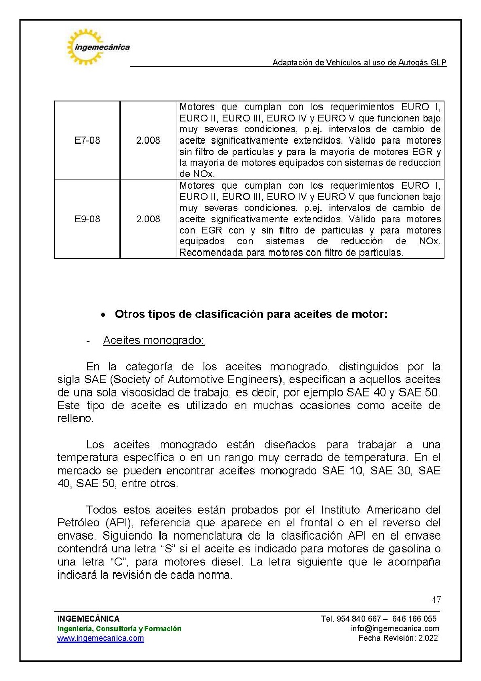 Adaptaci�n de veh�culos al uso de autog�s GLP. P�gina 43