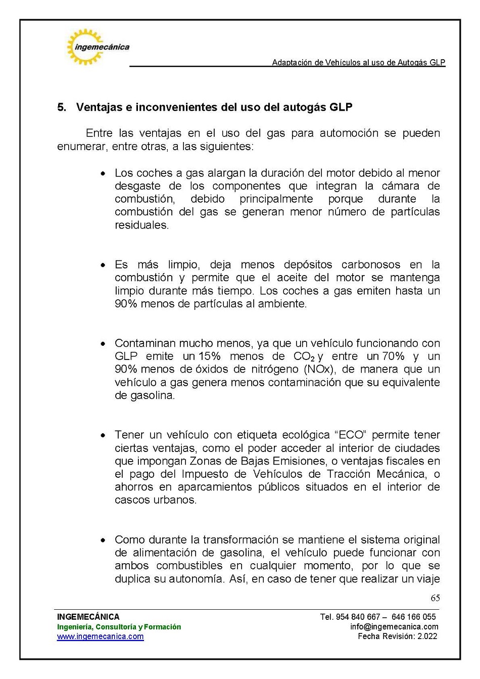 Adaptaci�n de veh�culos al uso de autog�s GLP. P�gina 61