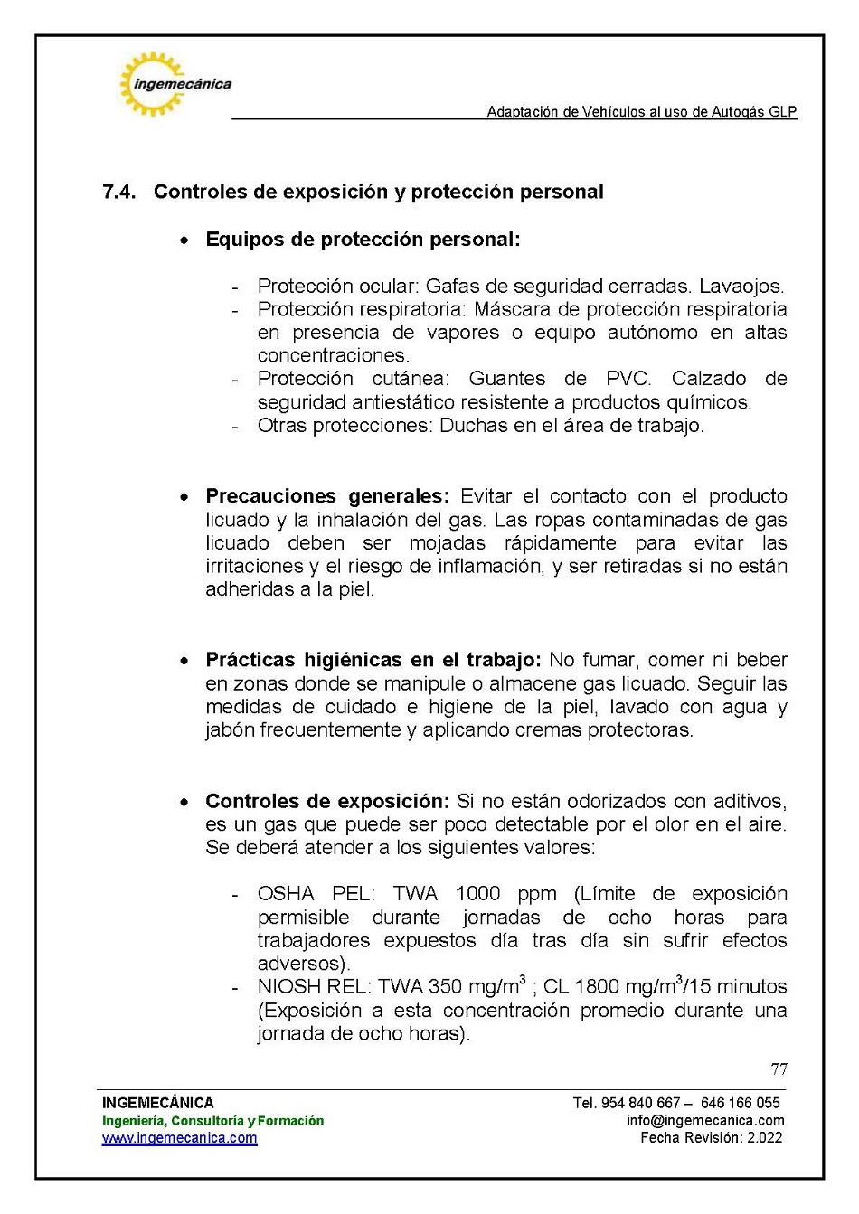 Adaptaci�n de veh�culos al uso de autog�s GLP. P�gina 73