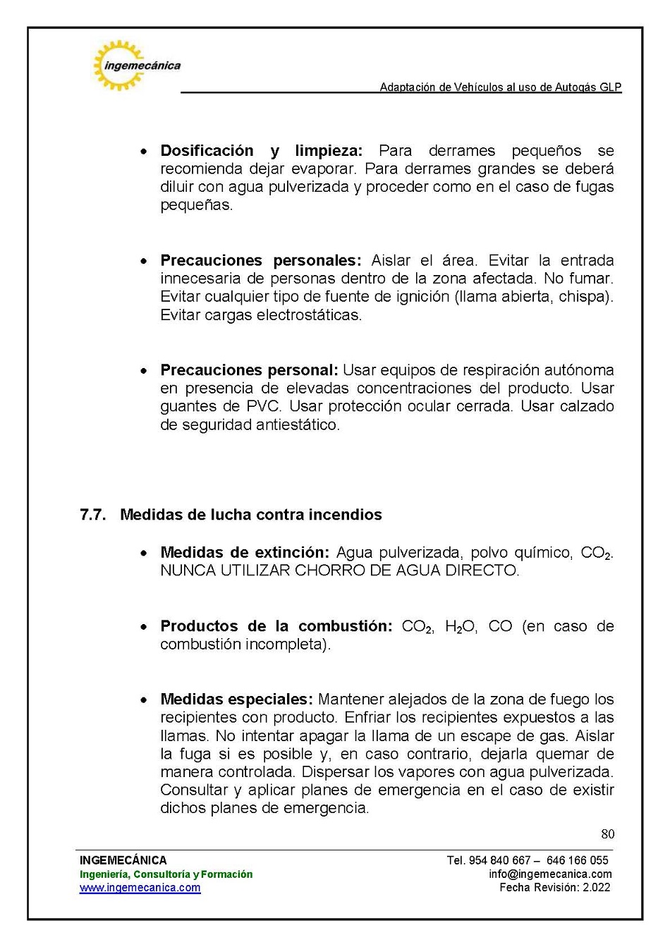 Adaptaci�n de veh�culos al uso de autog�s GLP. P�gina 76
