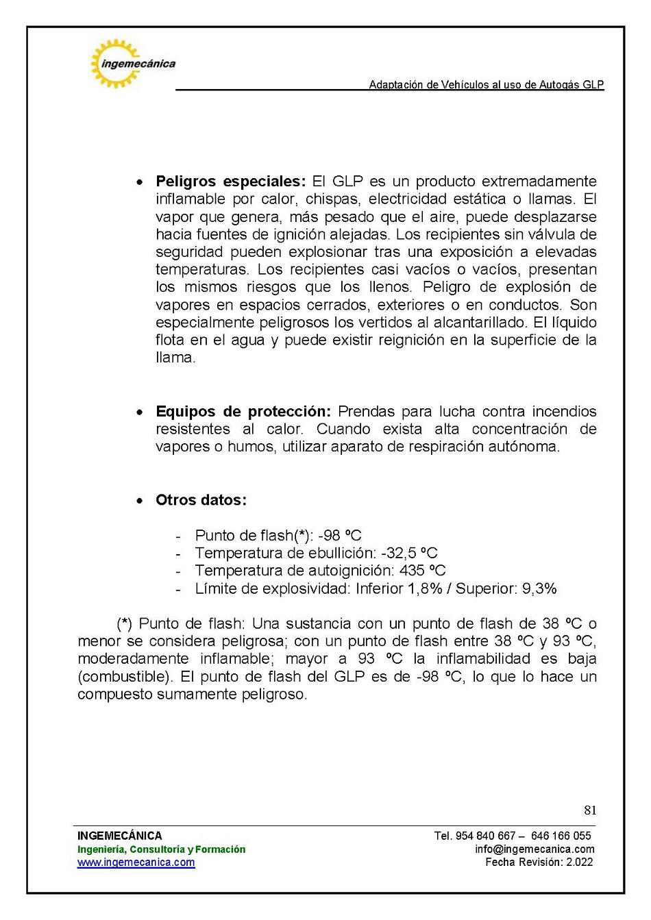 Adaptaci�n de veh�culos al uso de autog�s GLP. P�gina 77