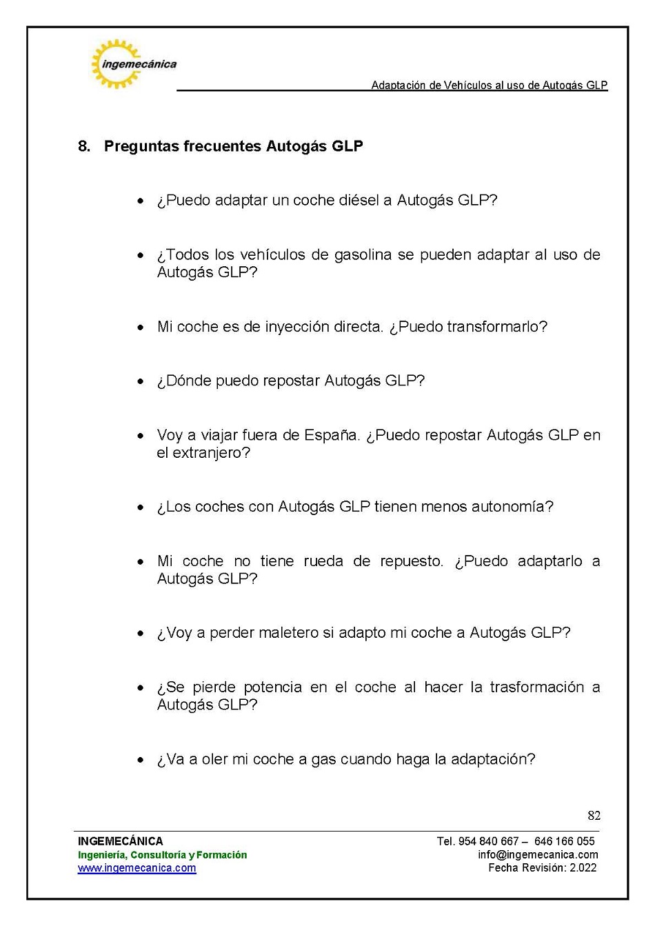 Adaptaci�n de veh�culos al uso de autog�s GLP. P�gina 78