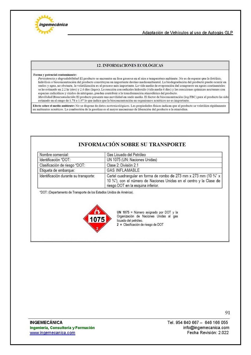 Adaptaci�n de veh�culos al uso de autog�s GLP. P�gina 87