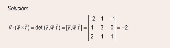 Ejemplo de cálculo del producto mixto de tres vectores