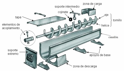 Componentes de un transportador de tornillo