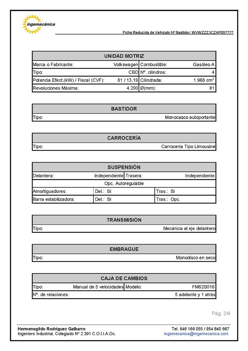Ejemplo de Ficha Técnica Reducida de Vehículo. Página 02