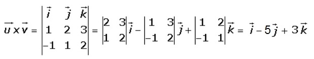 Ejemplo de producto vectorial de dos vectores usando determinantes